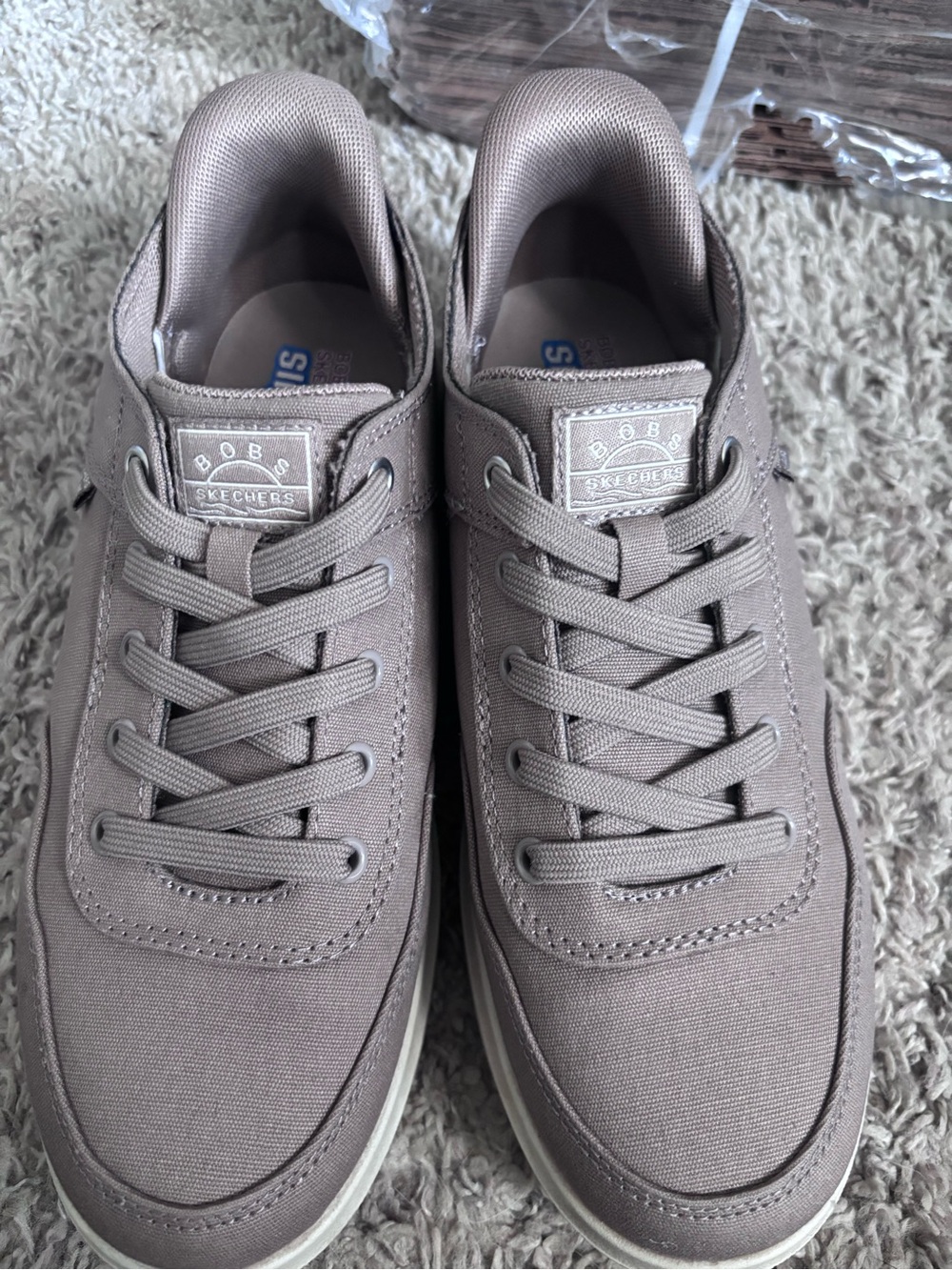 Skechers BOBS Women’s Taupe Canvas Lace-Up Sneakers